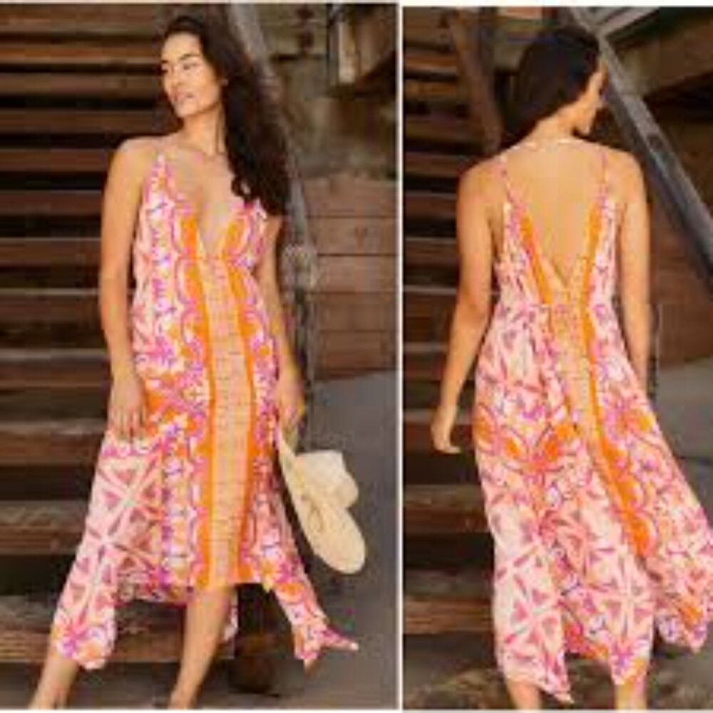 Anthropologie Abstract Island Midi Cover-Up Dress Size L